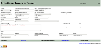 Screenshot Arbeitsnachweis