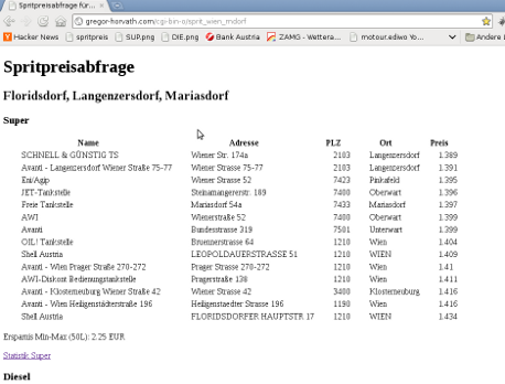 Abfrage für Wien, Mariasdorf und Langenzersdorf